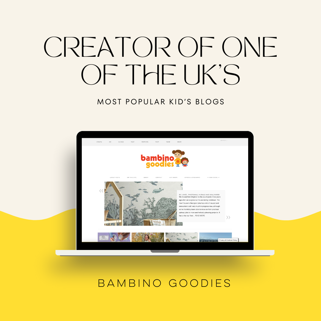 Bambino Goodies displayed on a laptop. Natalie Lue is the founder of one the UK's most popular kids' blogs. 